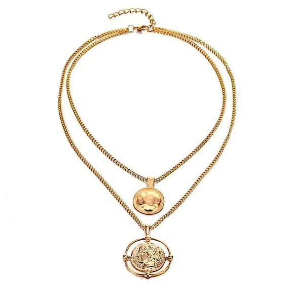 Gold Coin Pendant Necklace, Multilayer, Charm, Boho, Medallion - Picture 8 of 12